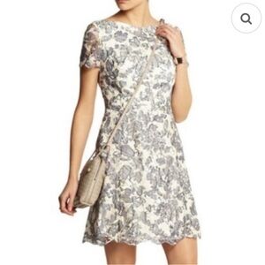 Tory Burch Slate Grey and Cream Floral Midi Dress
